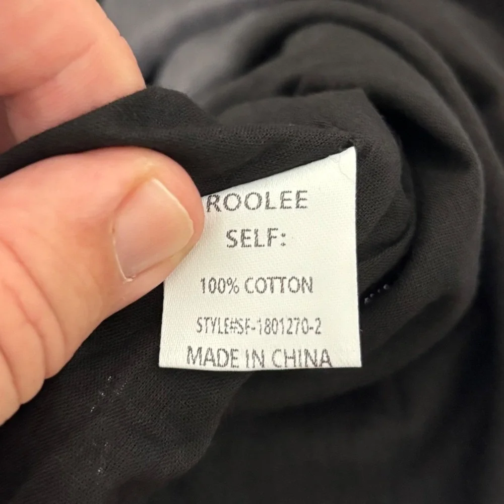 ROOLEE Black Floral Embroidered Cotton Button Front Midi Dress XXS NWT Cottage - Picture 4 of 14